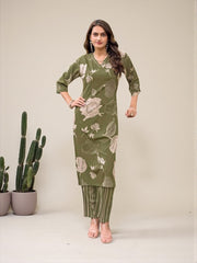 Rayon print traditional two-piece kurti set for women, cultural wear with salwar kameez style, by Saree Ghor Charlotte.