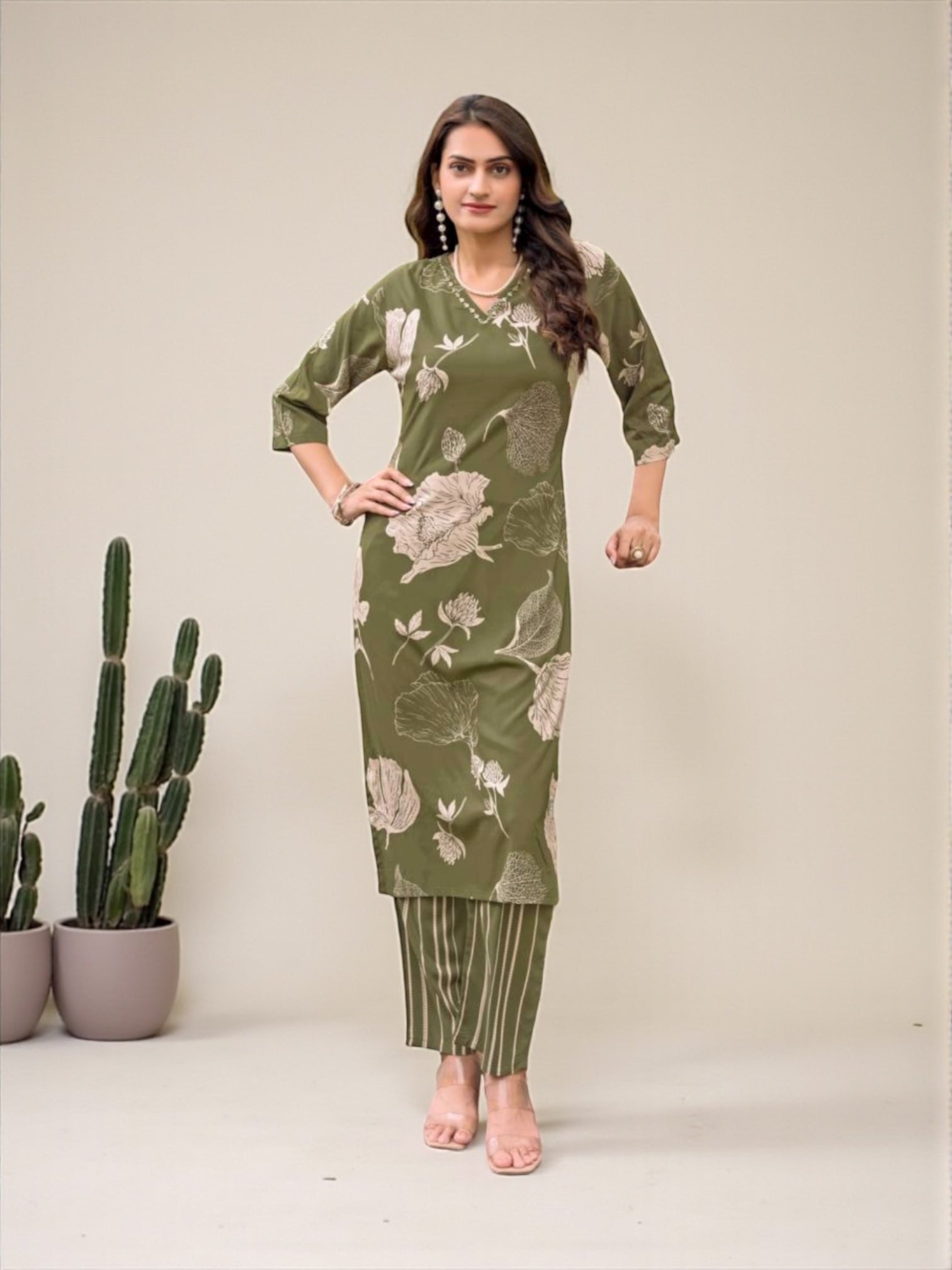 Rayon print traditional two-piece kurti set for women, cultural wear with salwar kameez style, by Saree Ghor Charlotte.