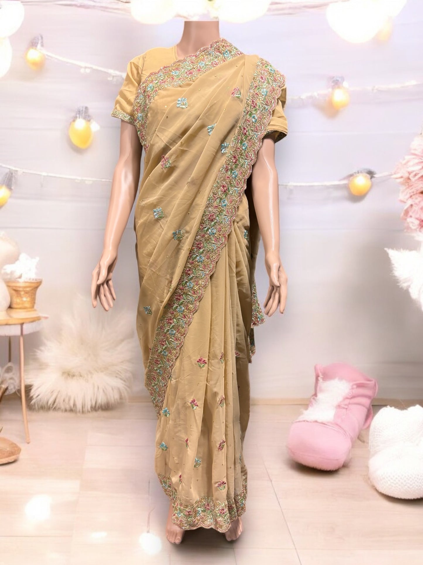 Traditional Designer Saree with Ready Blouse- Elegant Indian Ethnic Wear for Women - 012