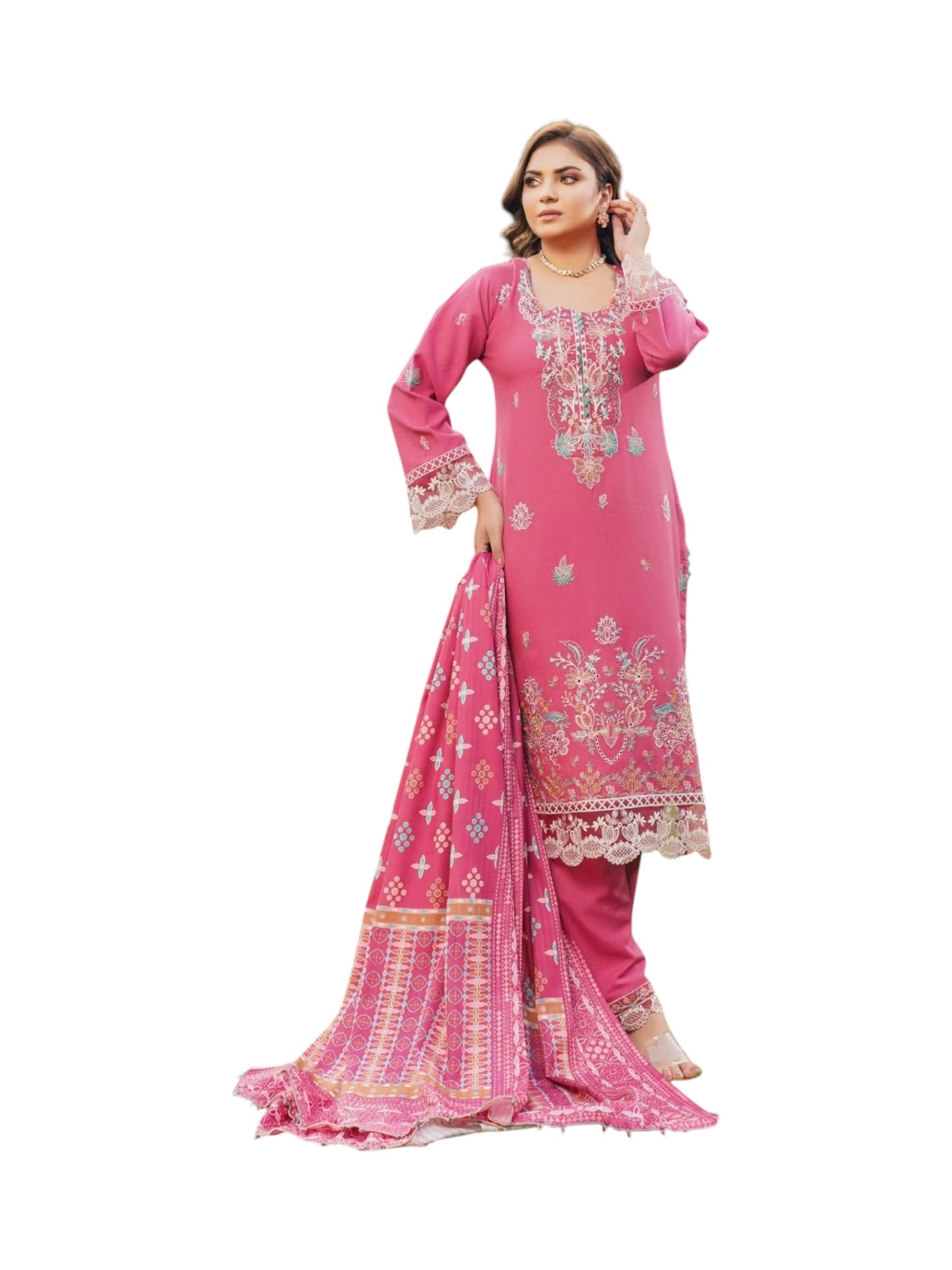 Traditional Pakistani Salwar Kameez for women in vibrant colors, featuring intricate embroidery and a matching dupatta.