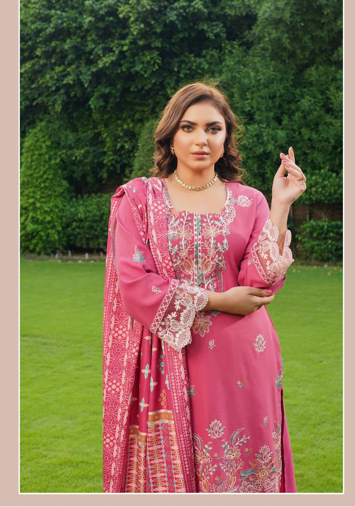 Traditional Pakistani Salwar Kameez for women, featuring vibrant cultural wear with intricate embroidery from Saree Ghor Charlotte.