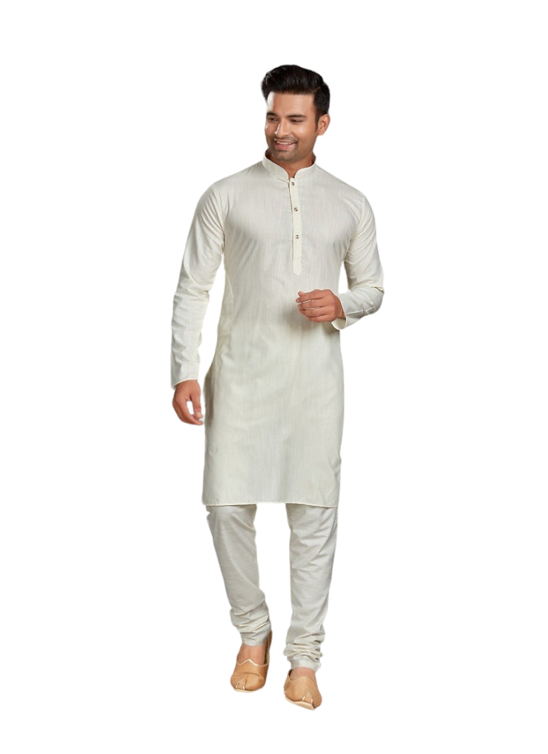 Men's White Cotton Kurta Pajama