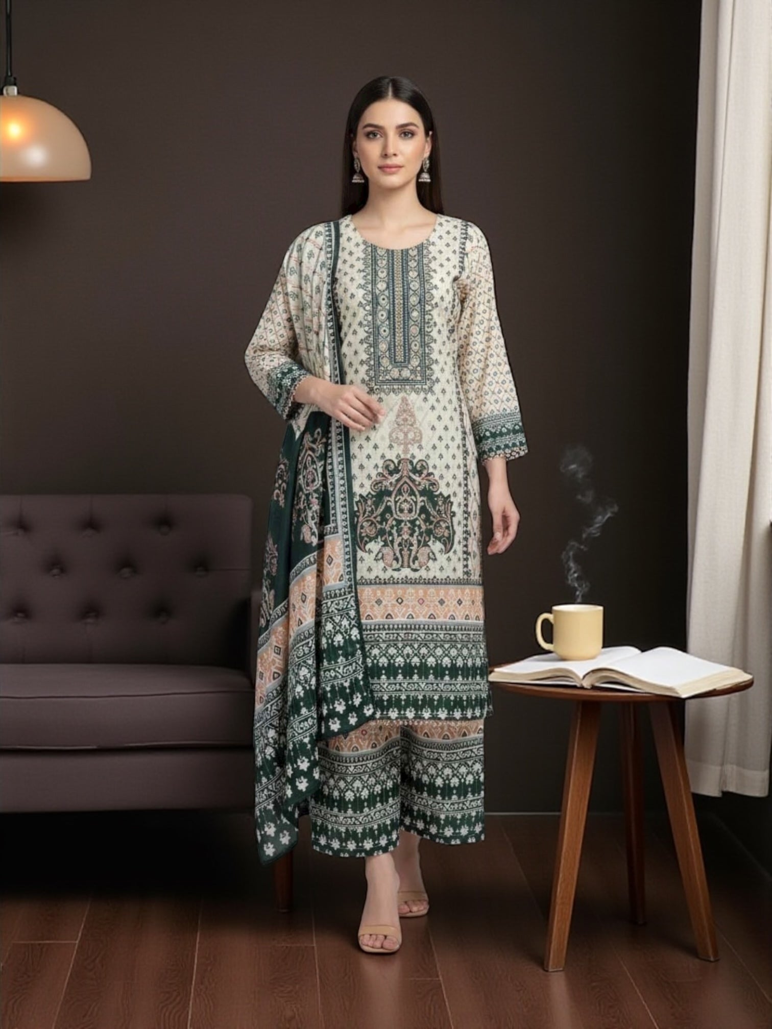Natural crepe salwar kameez for women by Saree Ghor Charlotte, showcasing traditional cultural wear with intricate design and vibrant colors.