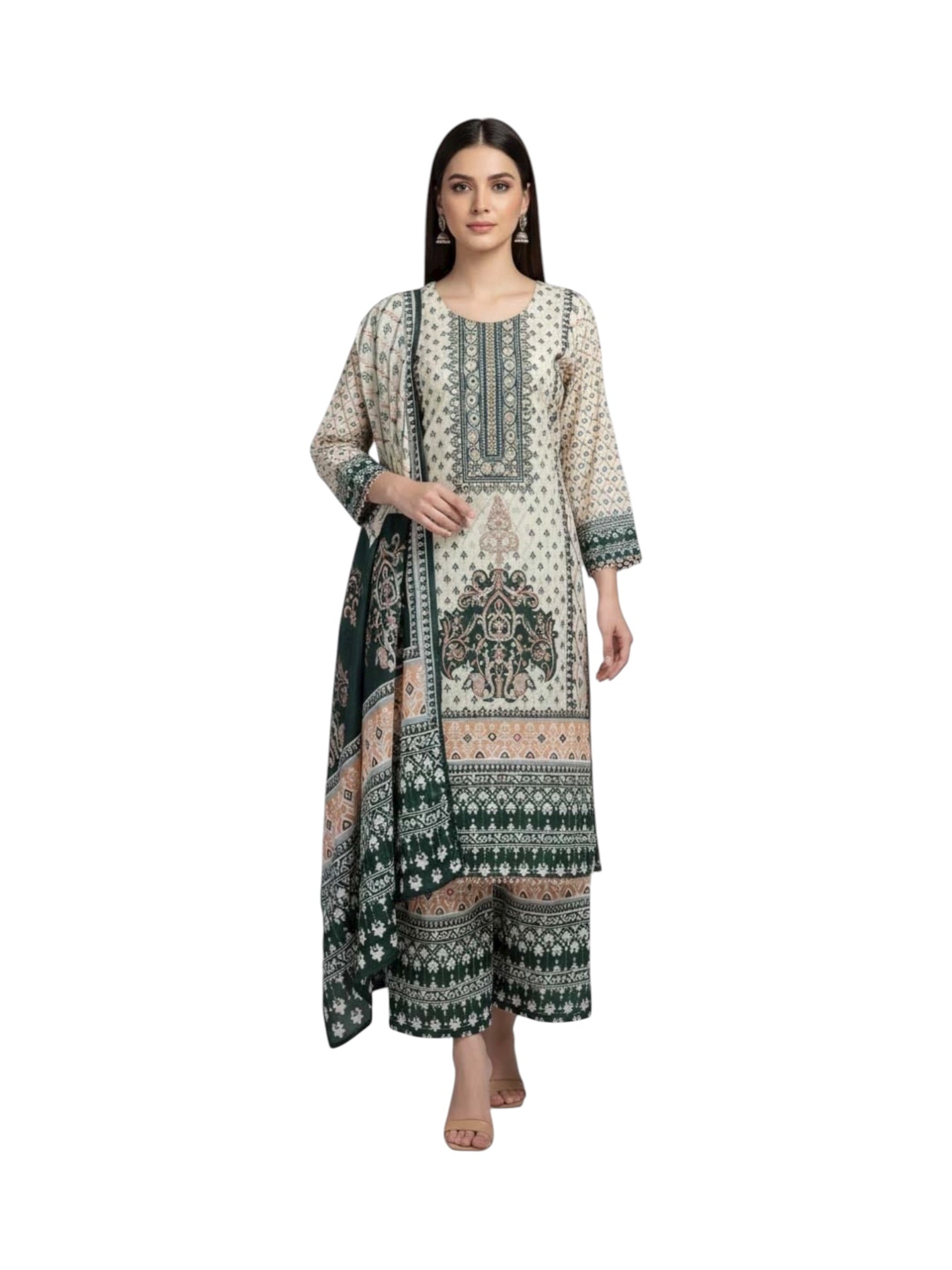 Natural crepe salwar kameez for women by Saree Ghor Charlotte, showcasing traditional cultural wear with intricate design details.