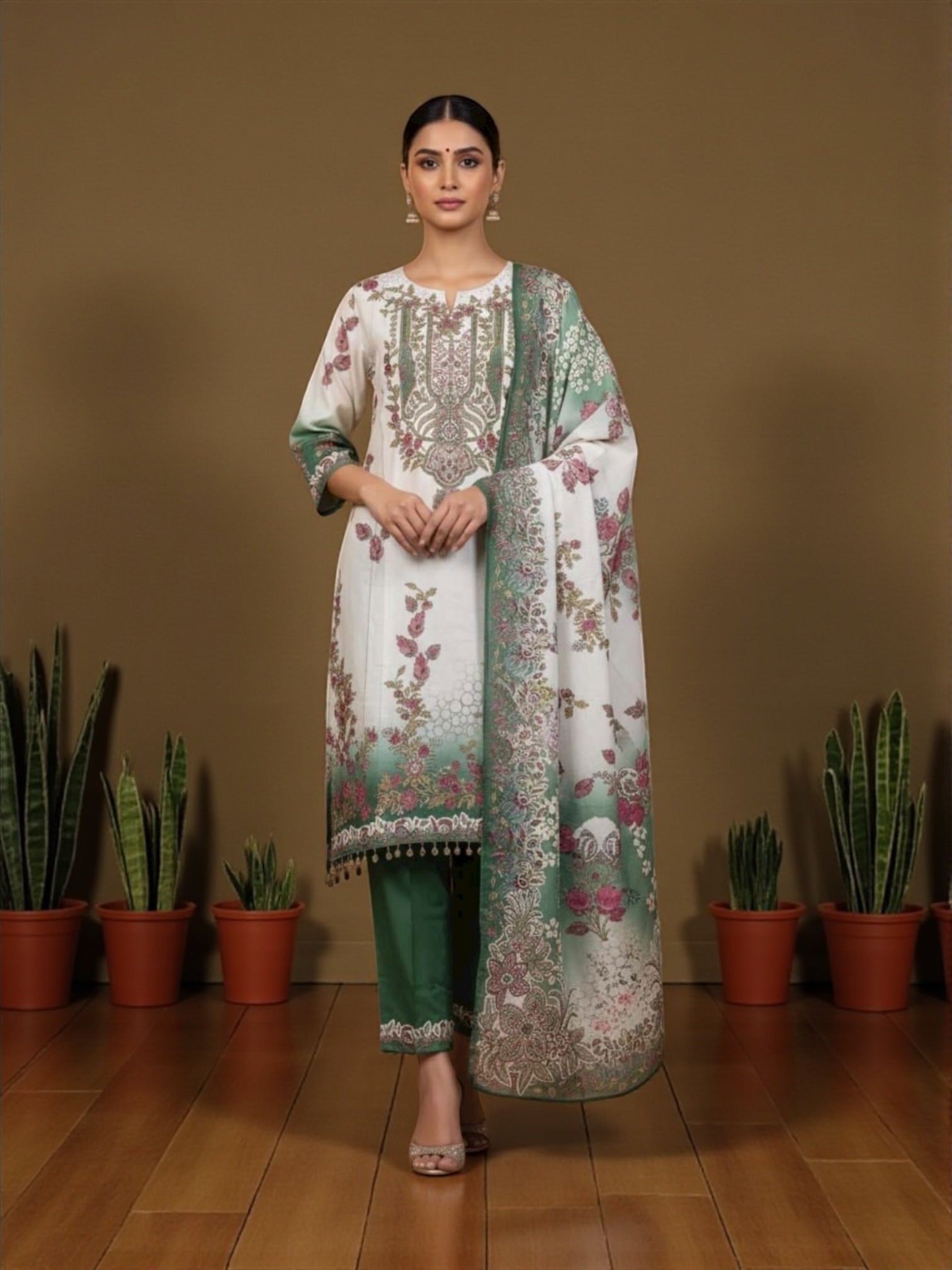 Traditional Maslin Salwar Kameez for women by Saree Ghor Charlotte, featuring vibrant embroidery and classic cultural design.