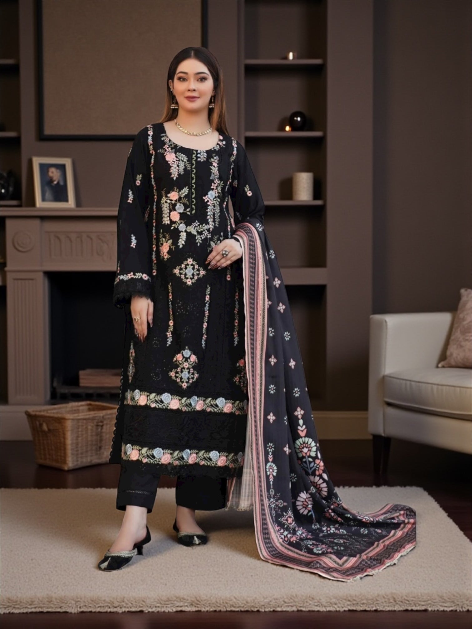 Traditional Pakistani Salwar Kameez for women, featuring vibrant fabric and intricate embroidery, by Saree Ghor Charlotte.