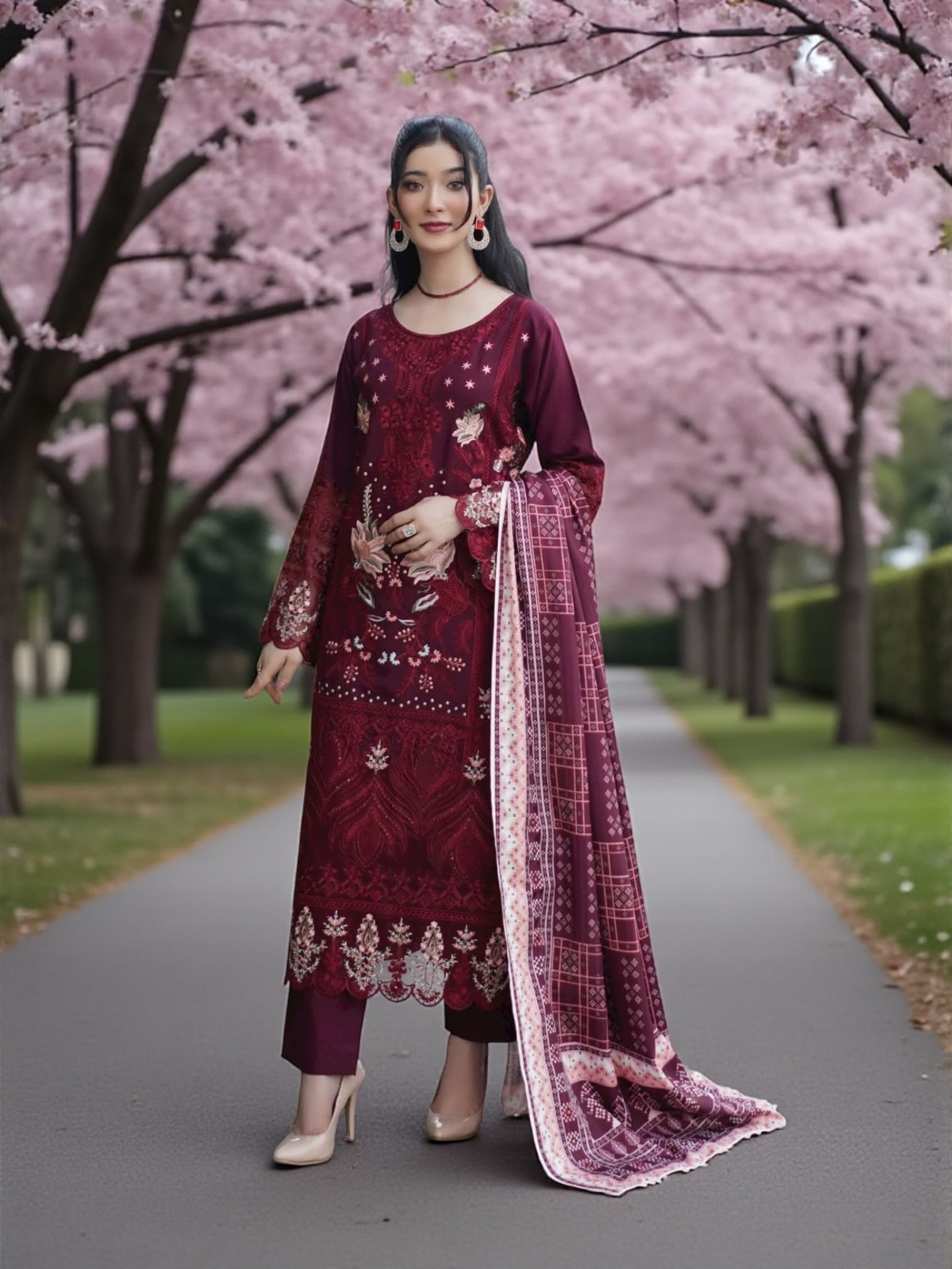 Traditional Pakistani Salwar Kameez for women by Saree Ghor Charlotte, featuring intricate embroidery and vibrant fabric.