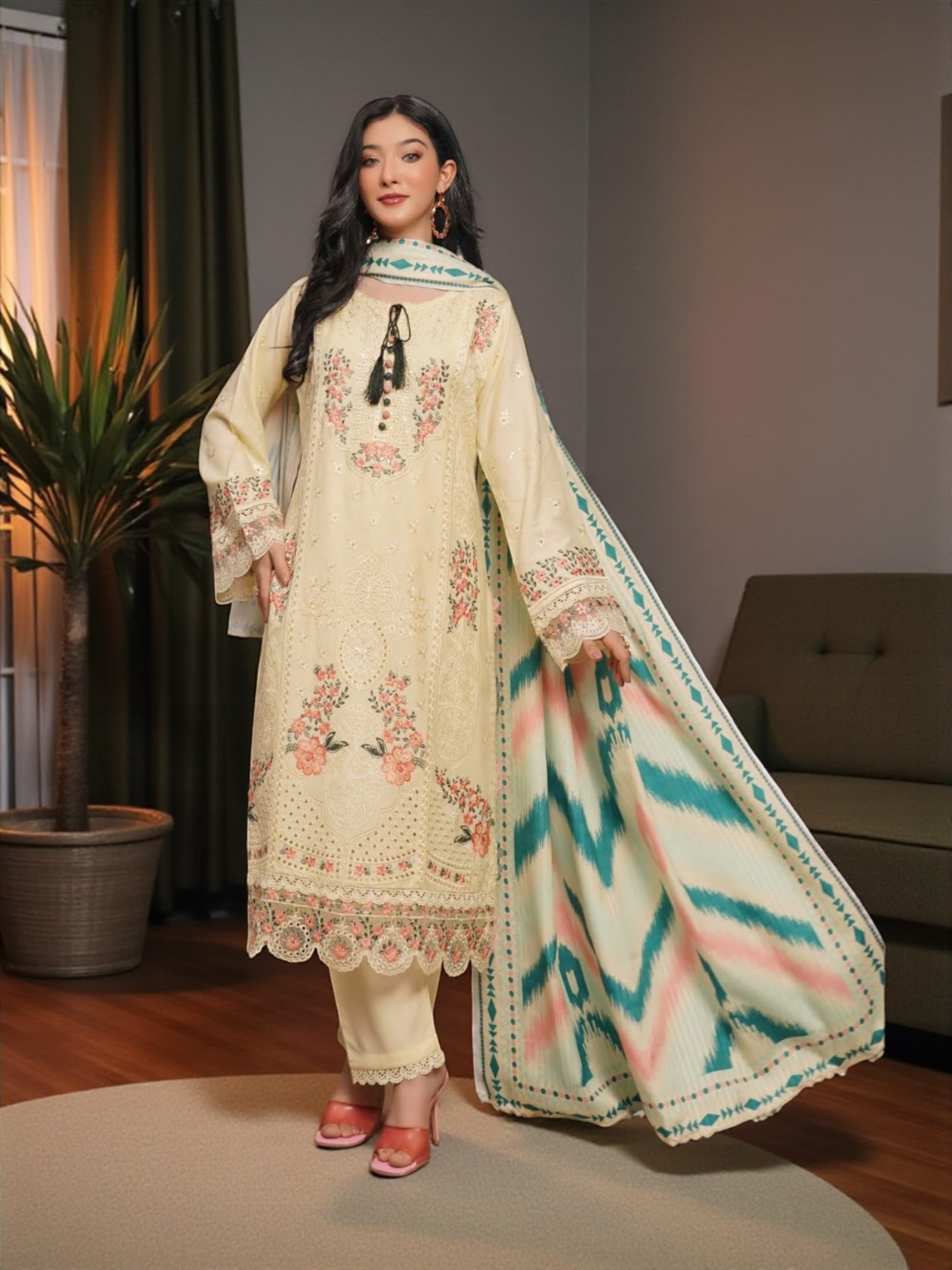 Traditional Pakistani Salwar Kameez by Saree Ghor Charlotte, featuring vibrant fabric and intricate embroidery for women's cultural wear.