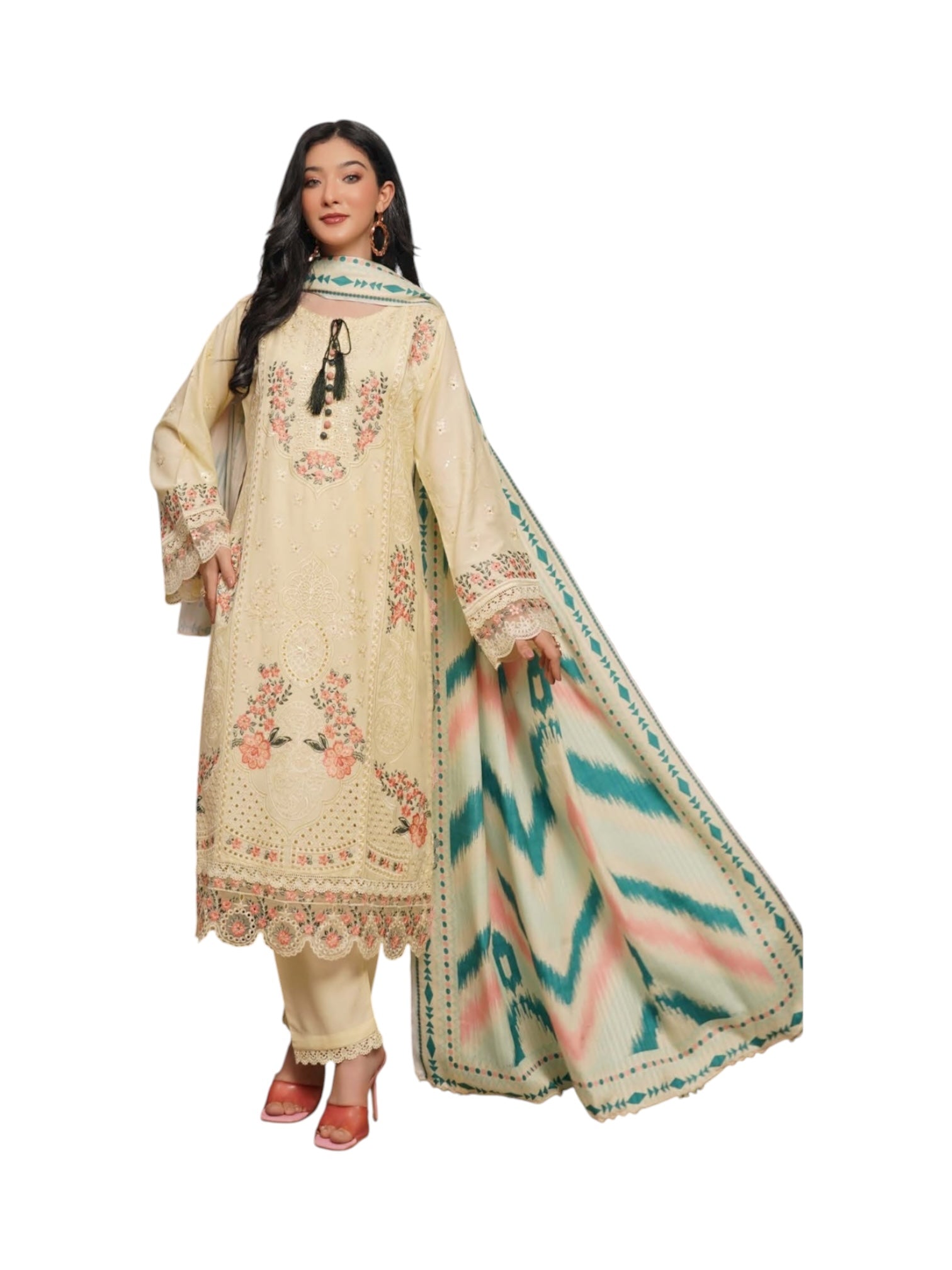 Traditional Pakistani Salwar Kameez for women by Saree Ghor Charlotte, featuring intricate embroidery and vibrant cultural design.