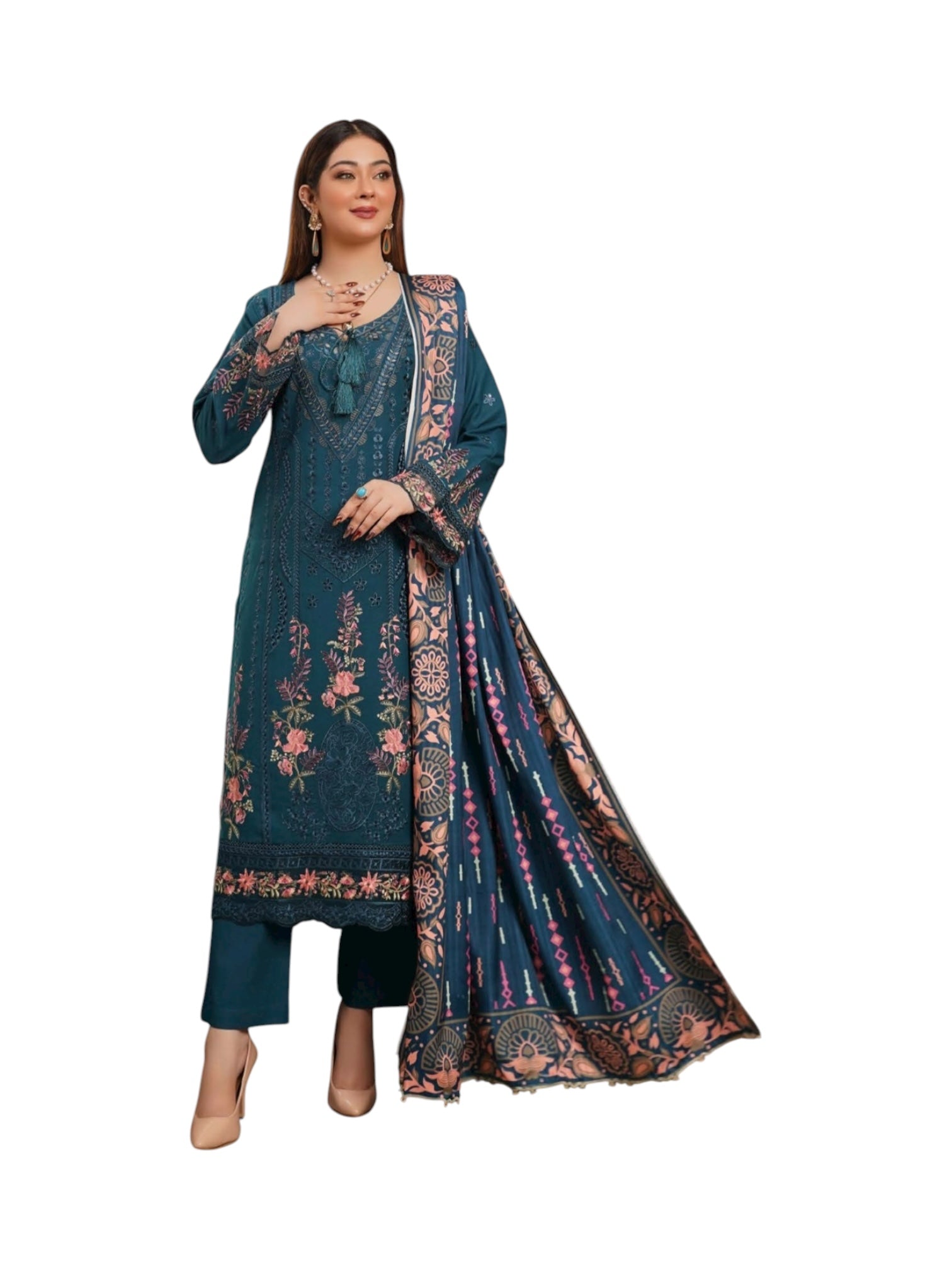 Traditional Pakistani Salwar Kameez for women, featuring vibrant fabric and intricate embroidery, by Saree Ghor Charlotte.