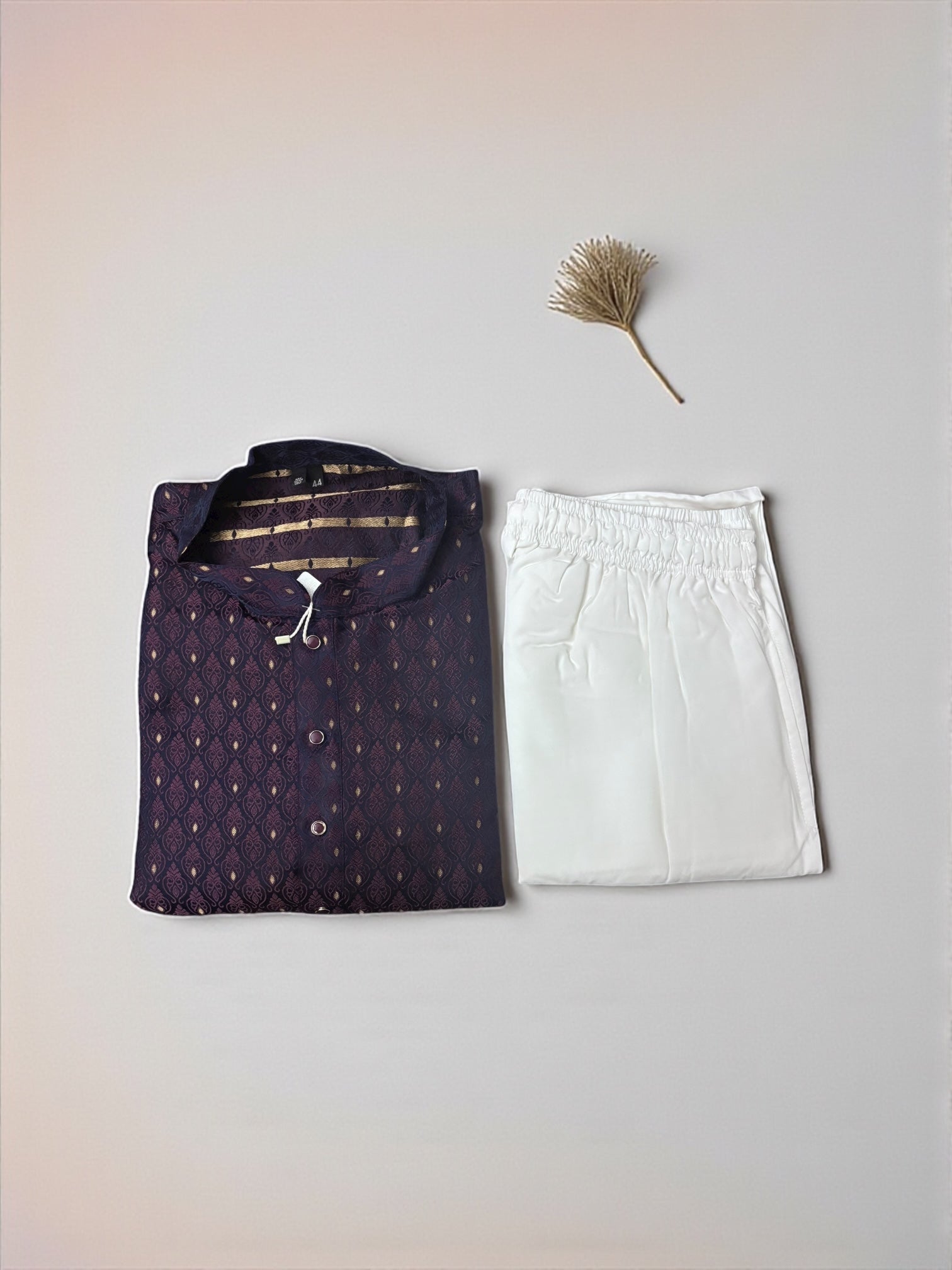Traditional men's onion color kurta and pajama set by Saree Ghor Charlotte, featuring a cultural men's wear outfit.