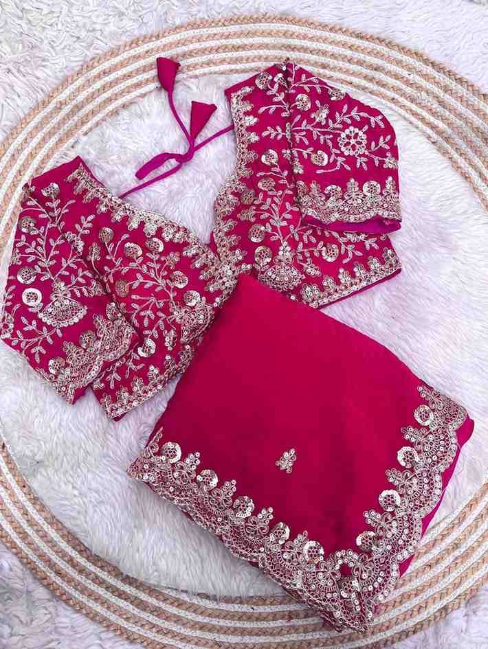 Traditional Saree with ready blouse from Saree Ghor Charlotte, showcasing vibrant fabric and elegant draping for cultural wear.