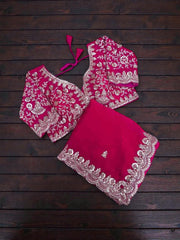 Elegant traditional saree with ready blouse from Saree Ghor Charlotte, featuring intricate designs and vibrant cultural style.
