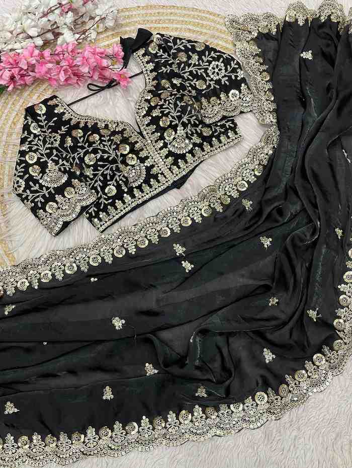 Traditional saree with a matching ready blouse, featuring intricate patterns and vibrant colors, perfect for cultural wear.