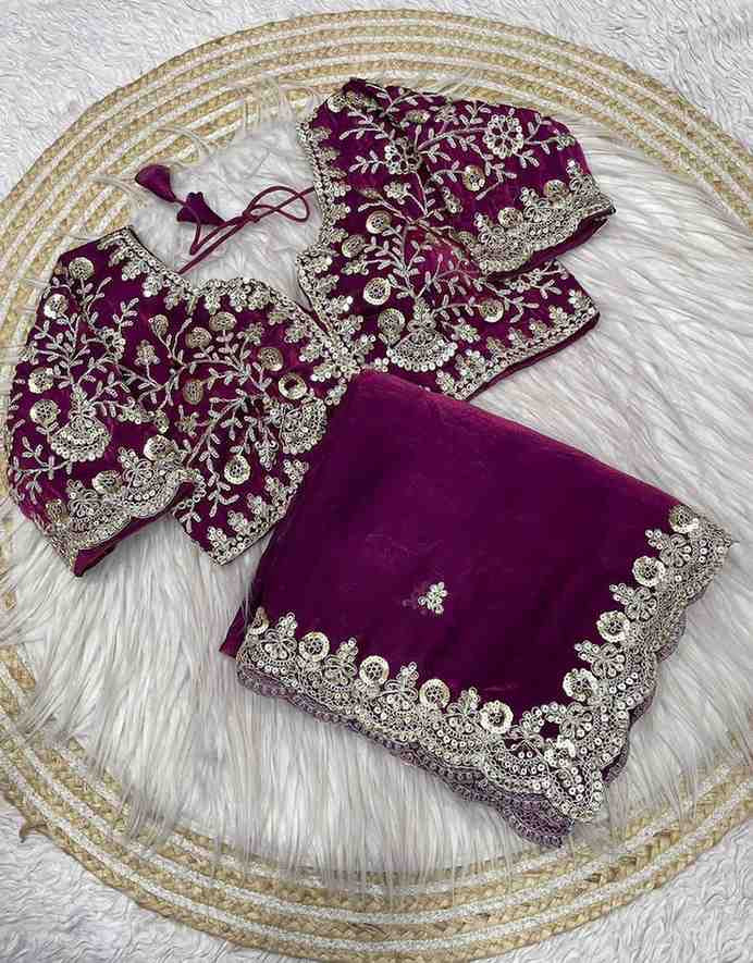 Traditional saree with matching ready blouse from Saree Ghor Charlotte, featuring intricate patterns and vibrant colors for women.