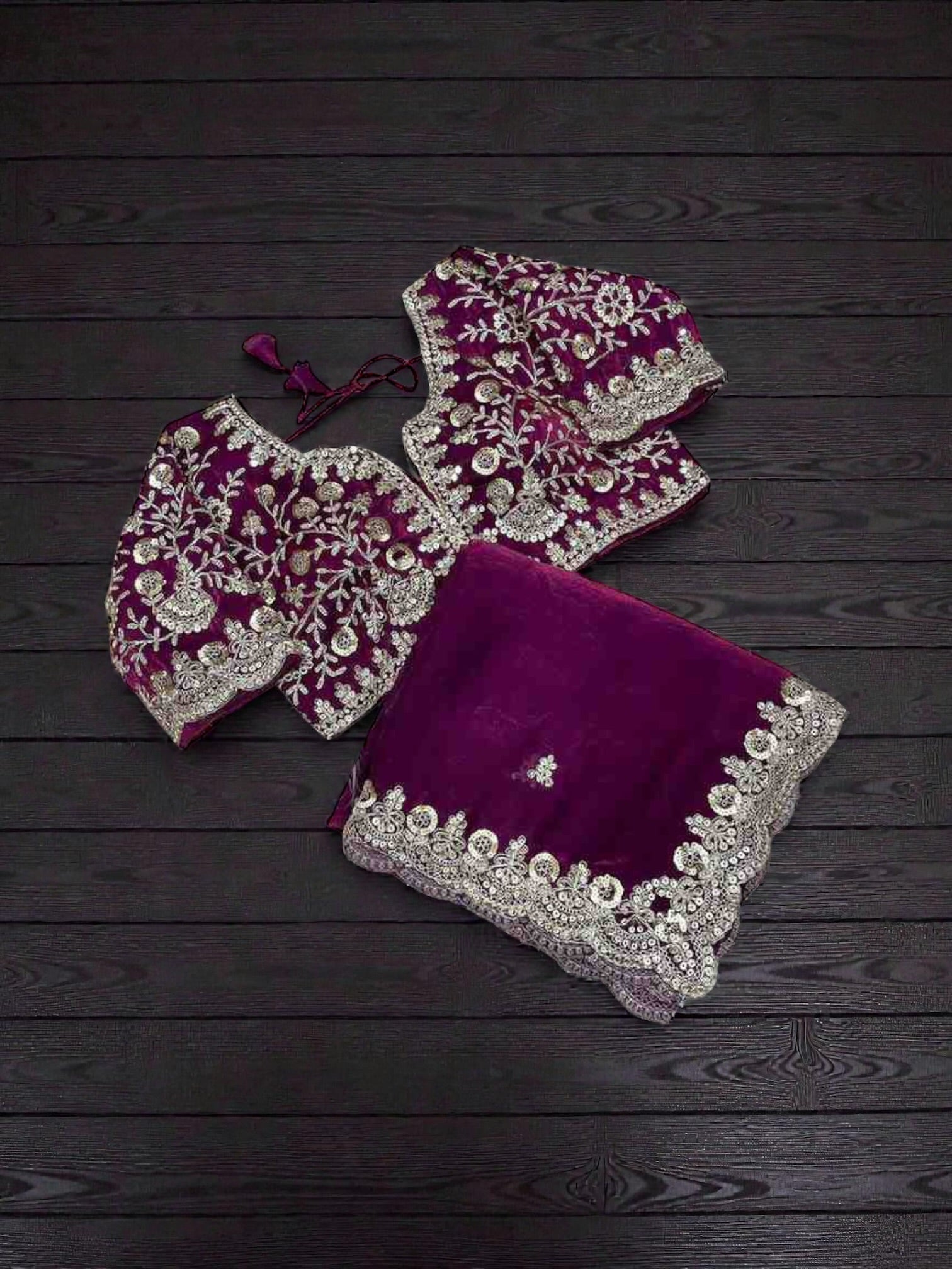 Traditional Saree with ready blouse by Saree Ghor Charlotte, featuring intricate fabric and elegant draping for women's cultural wear.
