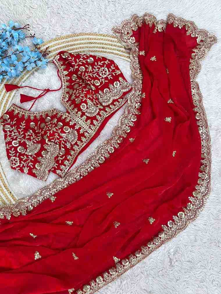 Traditional Saree with ready blouse from Saree Ghor Charlotte, featuring intricate designs and vibrant colors for cultural wear.