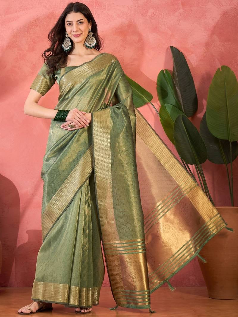 Khadi Organza Saree with Ready Blouse, Cultural Wear for Women