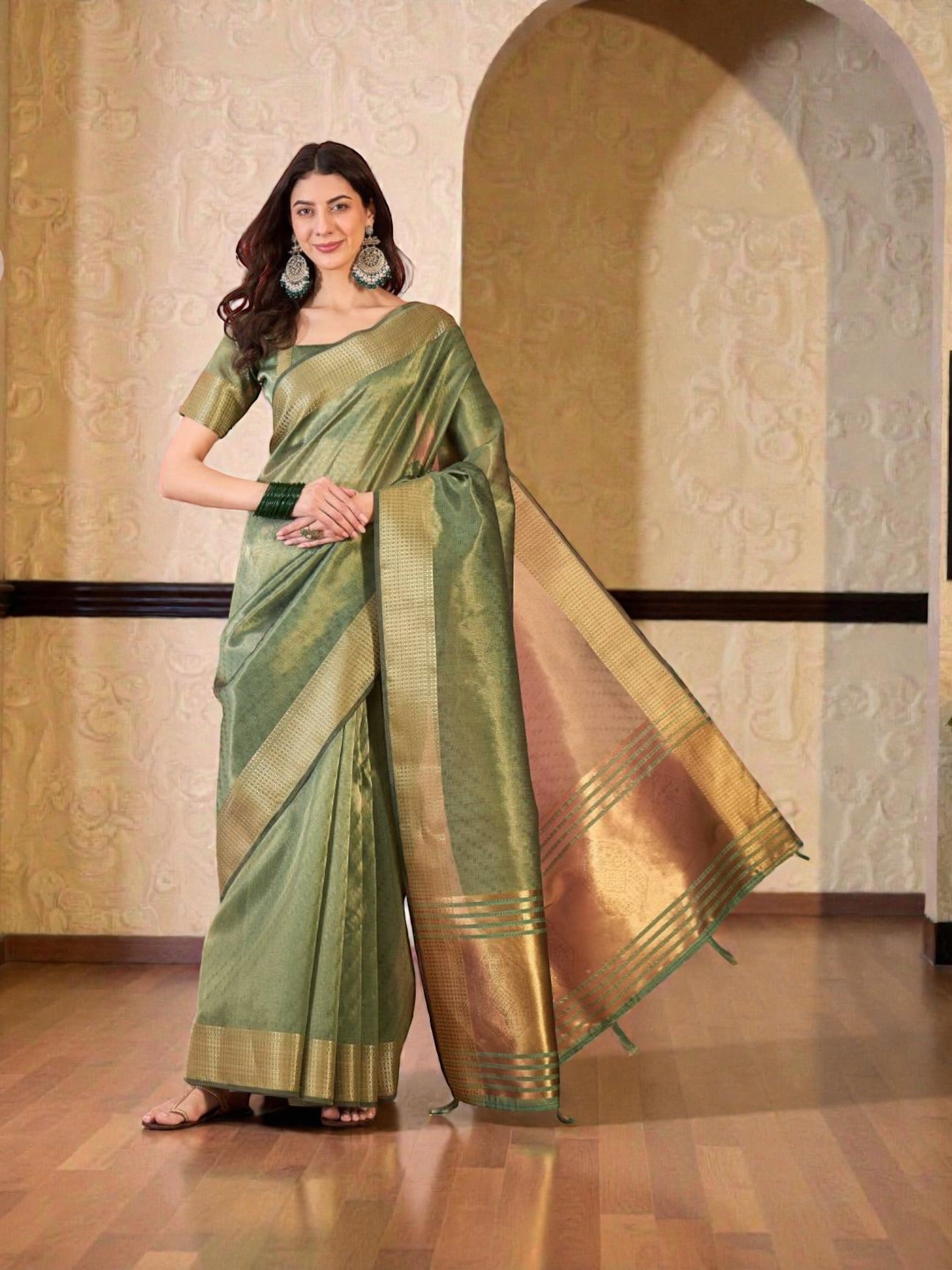 Khadi Organza Saree with Ready Blouse, Cultural Wear for Women