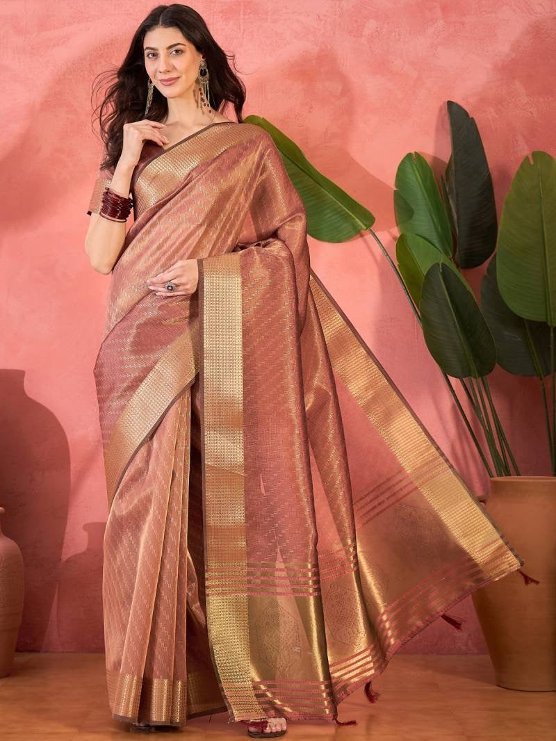 Khadi Organza Saree with Ready Blouse, Cultural Wear for Women