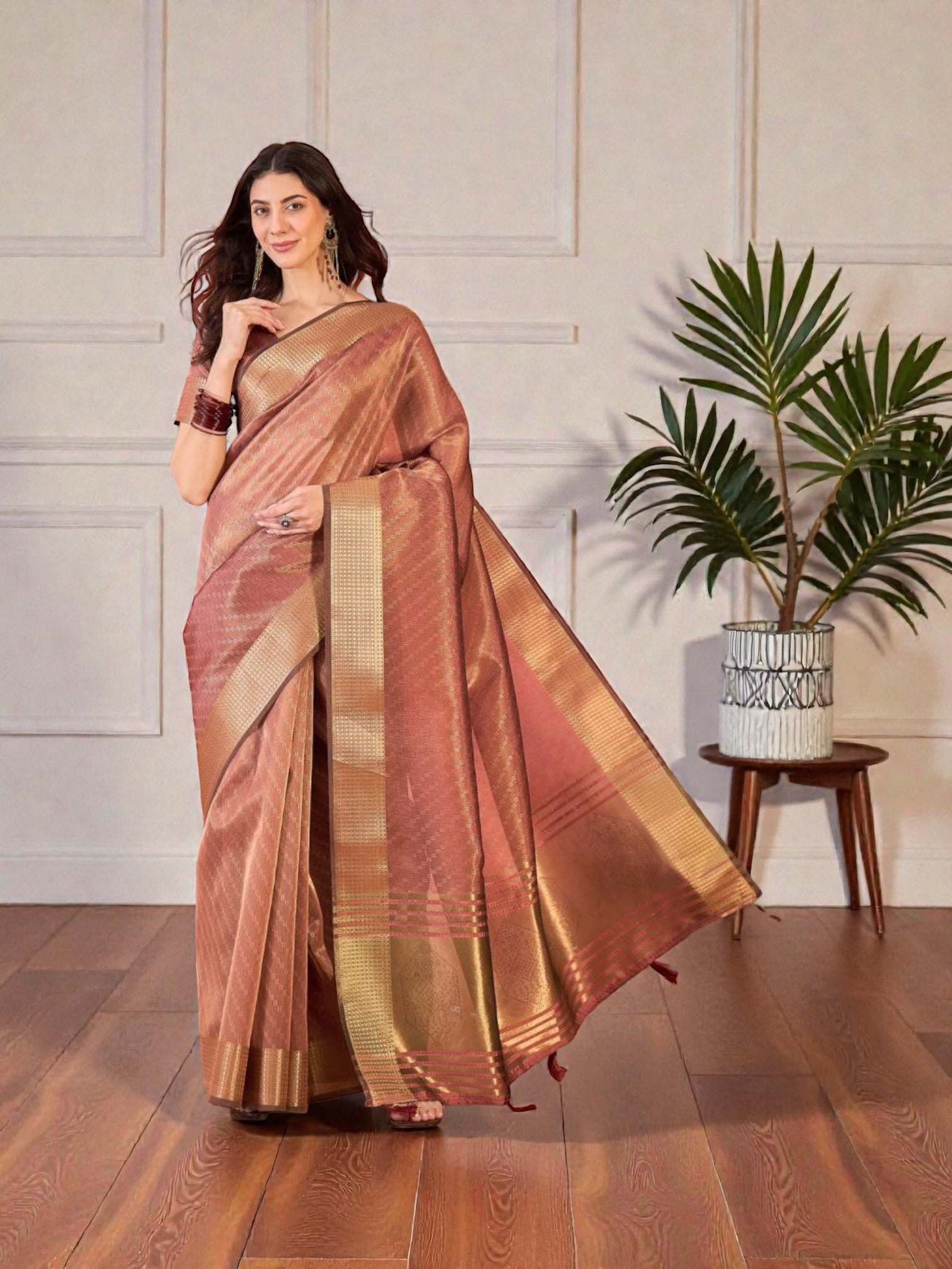 Khadi Organza Saree with Ready Blouse, Cultural Wear for Women