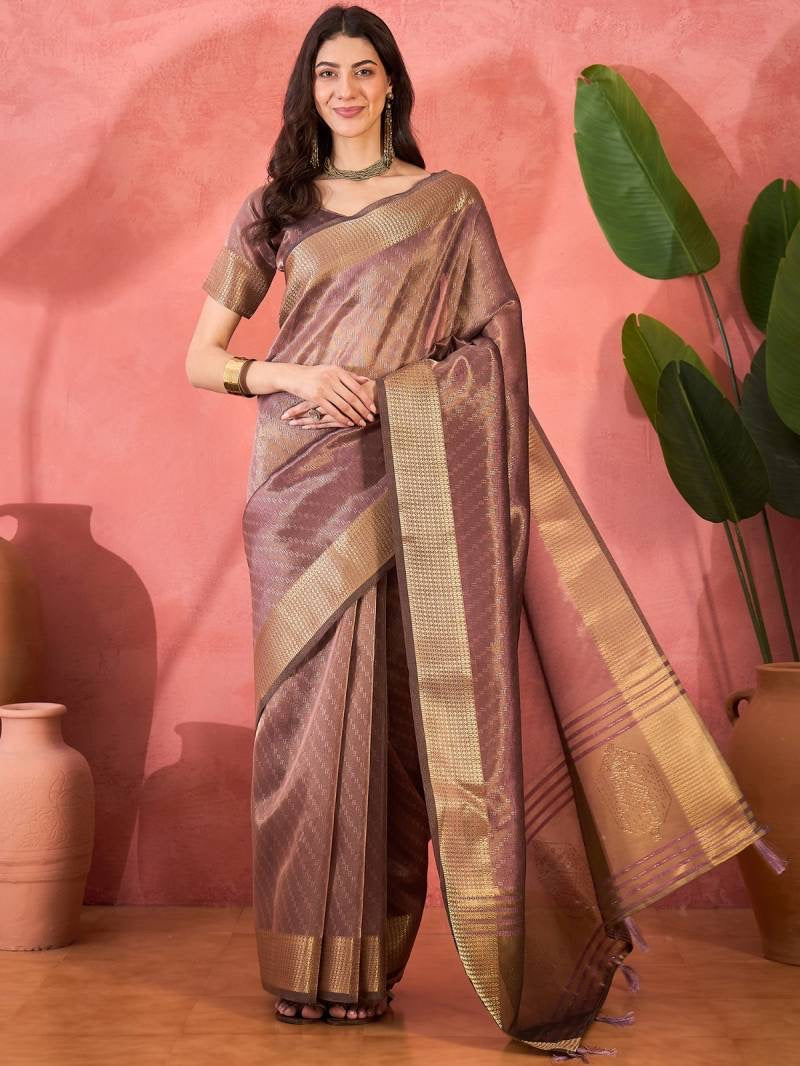 Khadi Organza Saree with Ready Blouse, Cultural Wear for Women
