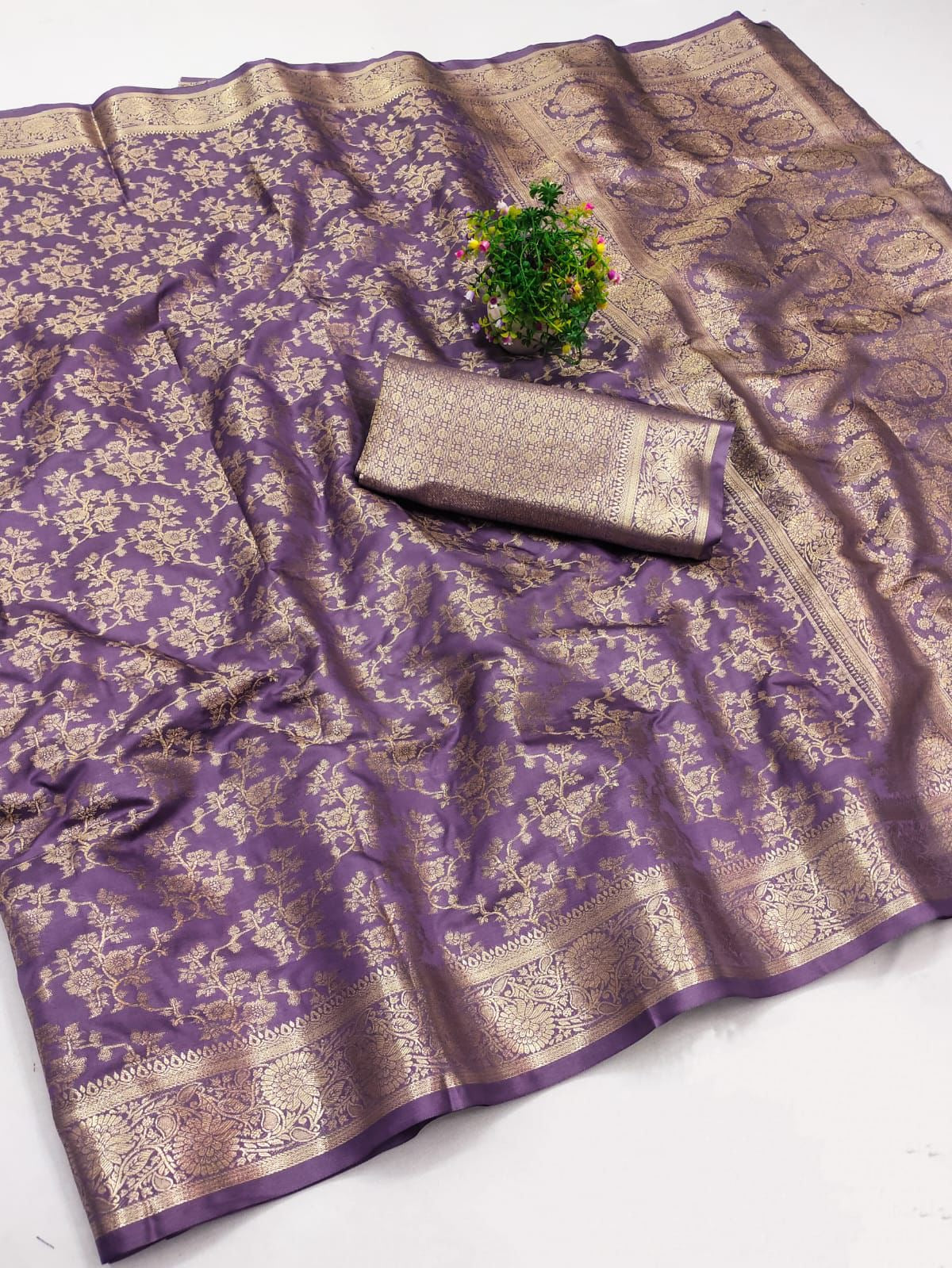 Elegant Mercerised soft silk traditional saree for women by Saree Ghor Charlotte, showcasing intricate cultural design and vibrant colors.