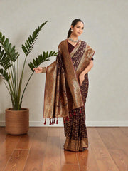 Soft silk traditional saree from Saree Ghor Charlotte featuring elegant cultural wear for women, with intricate draping and vibrant colors.