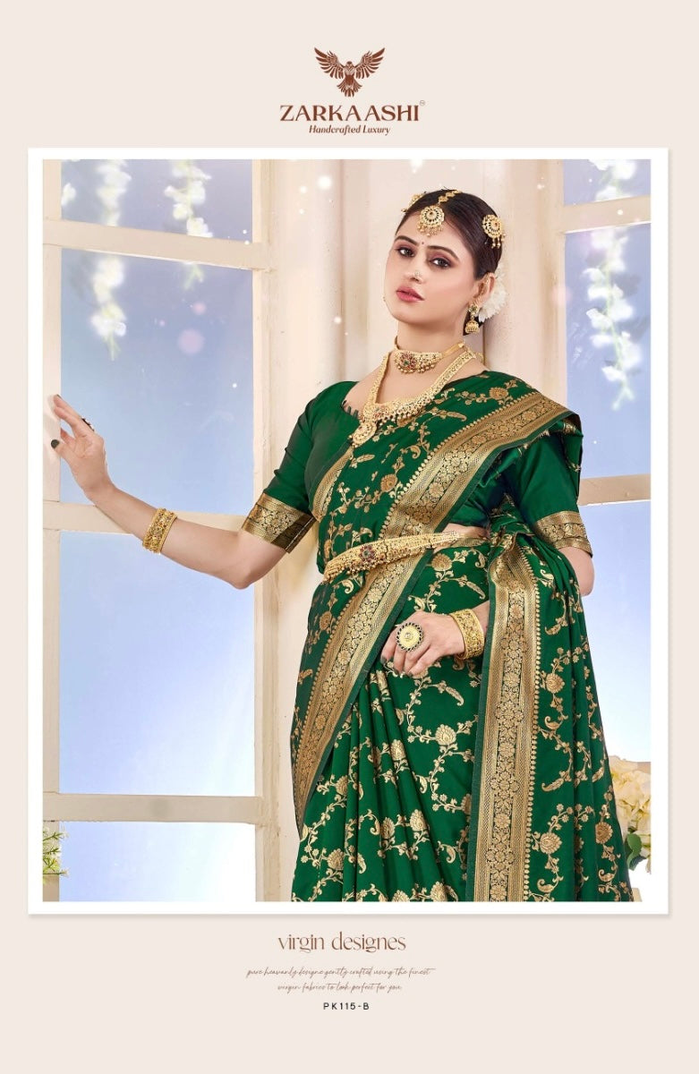 Elegant Katan Silk traditional saree for women by Saree Ghor Charlotte, showcasing intricate designs and vibrant colors.