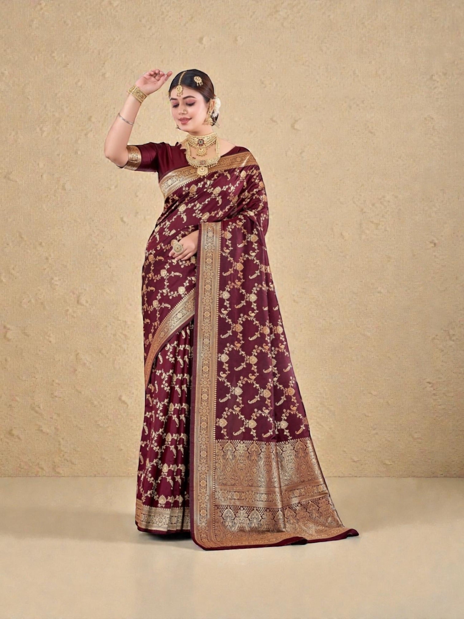 Elegant Katan Silk traditional saree for women by Saree Ghor Charlotte, featuring vibrant colors and intricate design details.