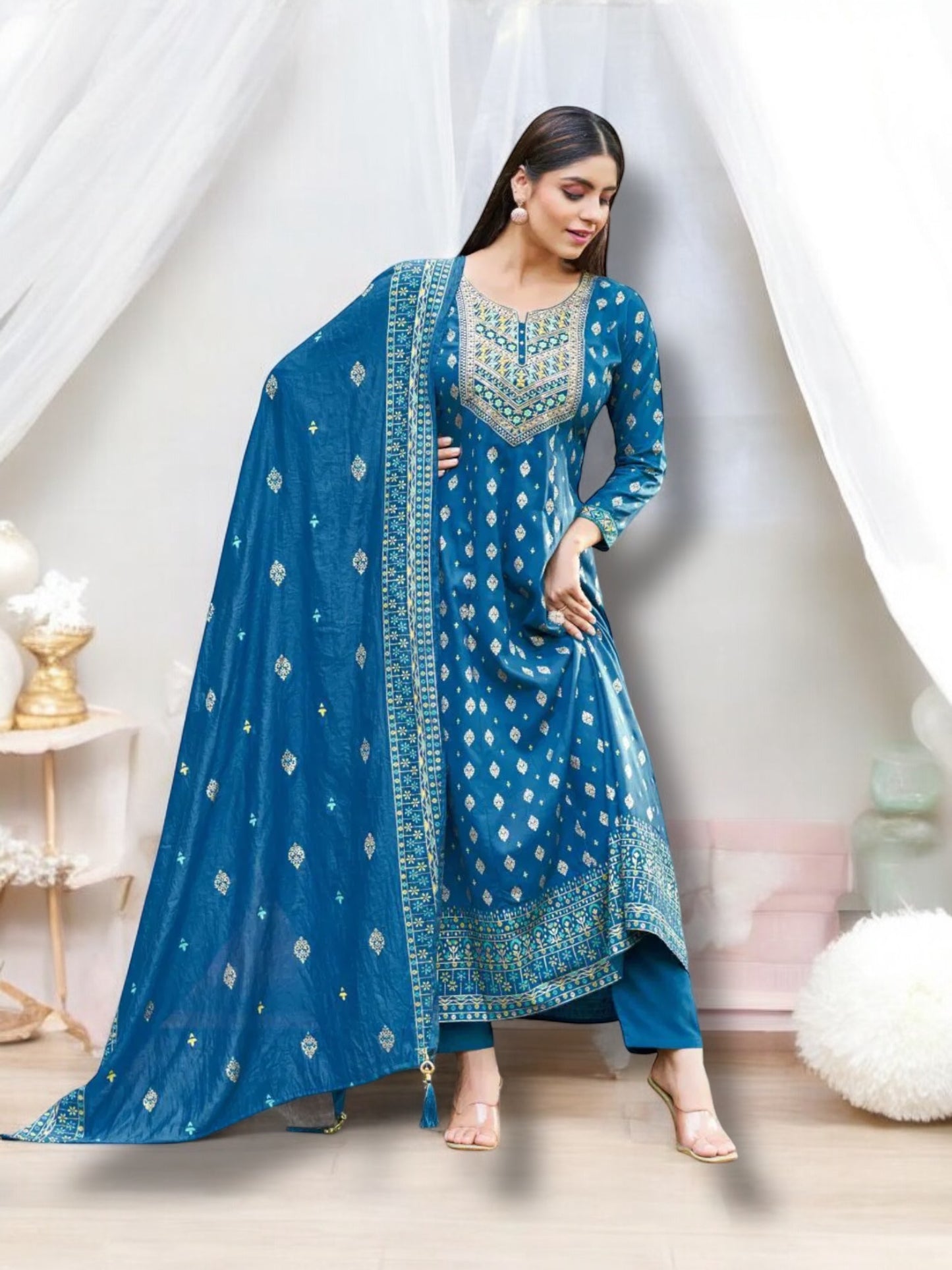 Rayon Dress with Pant and Dupatta – Stylish Ethnic Wear for Women- 04