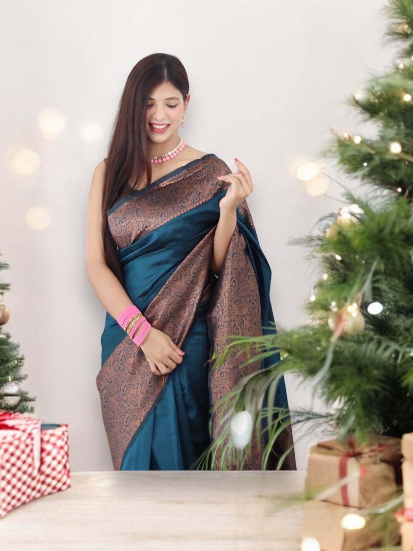 Plain Soft Lichi Silk Designer Saree – Luxurious Ethnic Wear for Women