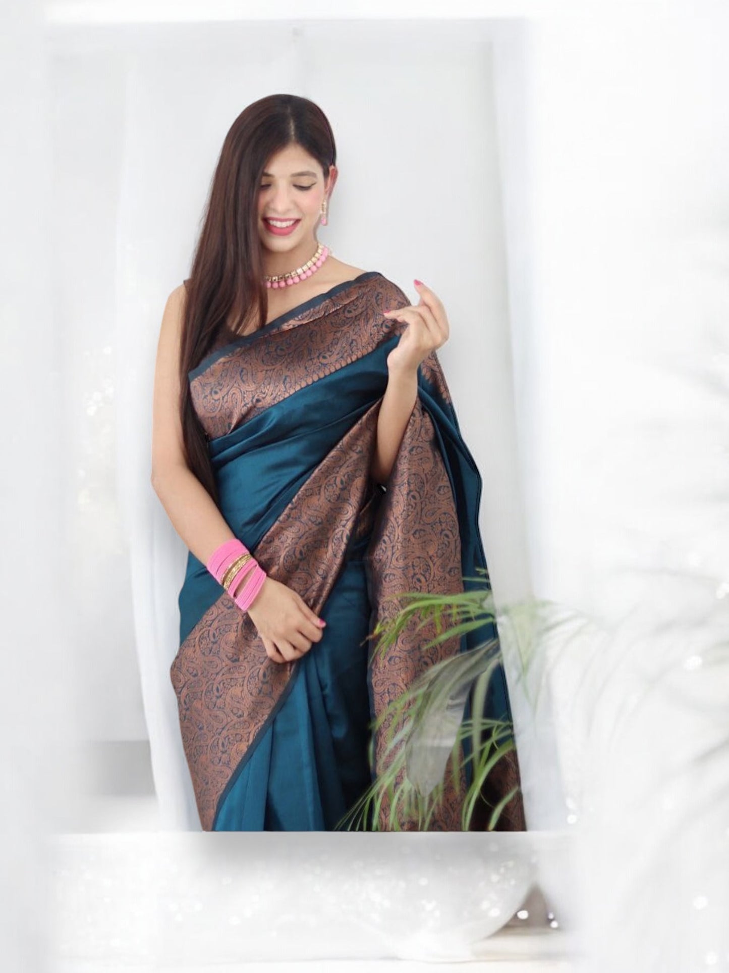 Plain Soft Lichi Silk Designer Saree – Luxurious Ethnic Wear for Women