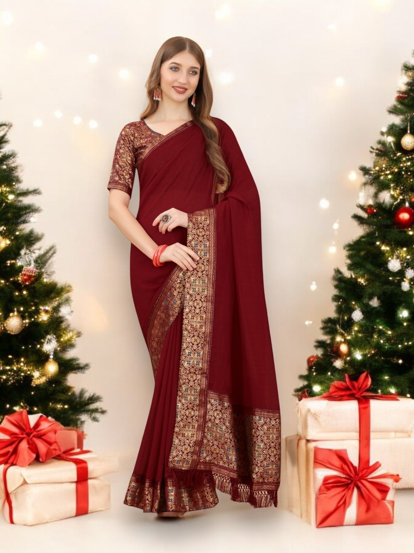 Vichitra Silk Embroidery Saree – Elegant Ethnic Wear for Women- 01