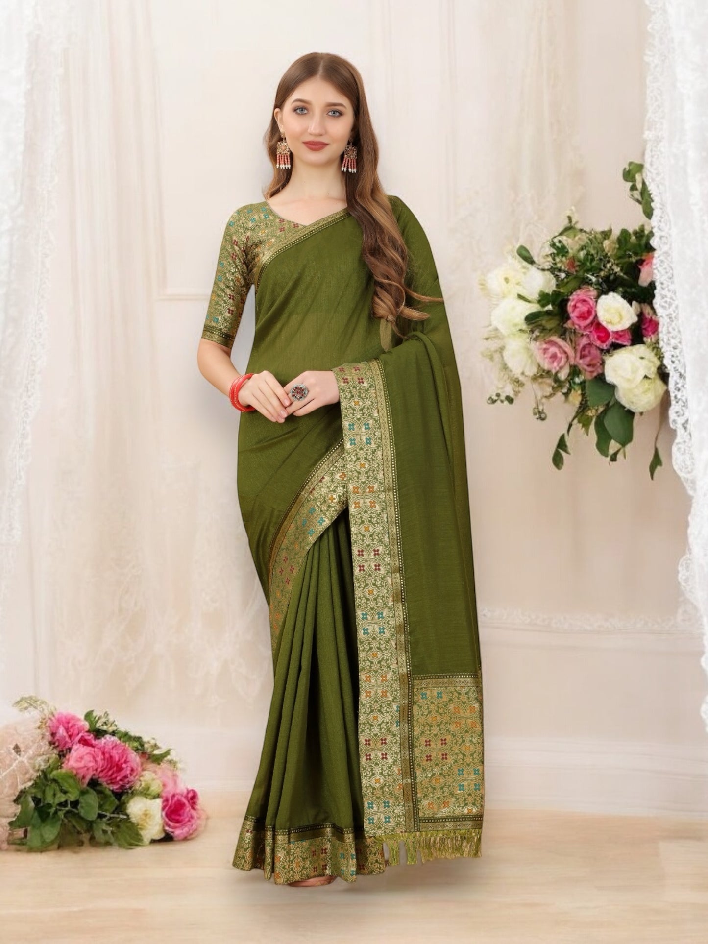 Vichitra Silk Embroidery Saree – Elegant Ethnic Wear for Women- 02