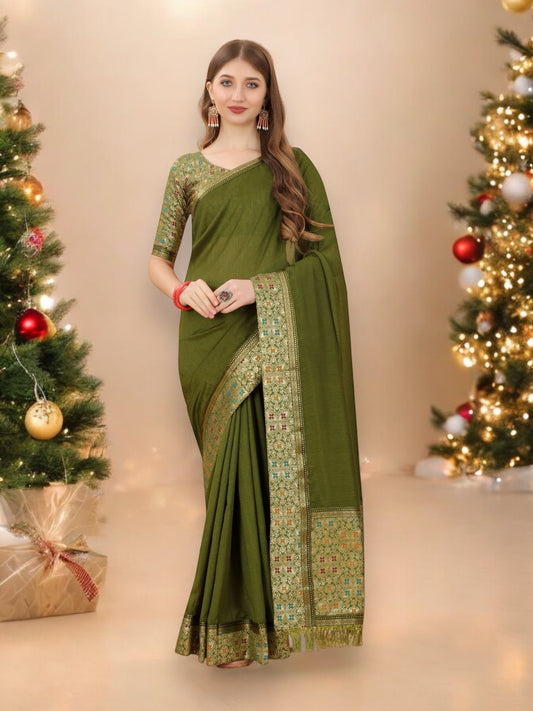 Vichitra Silk Embroidery Saree – Elegant Ethnic Wear for Women- 02