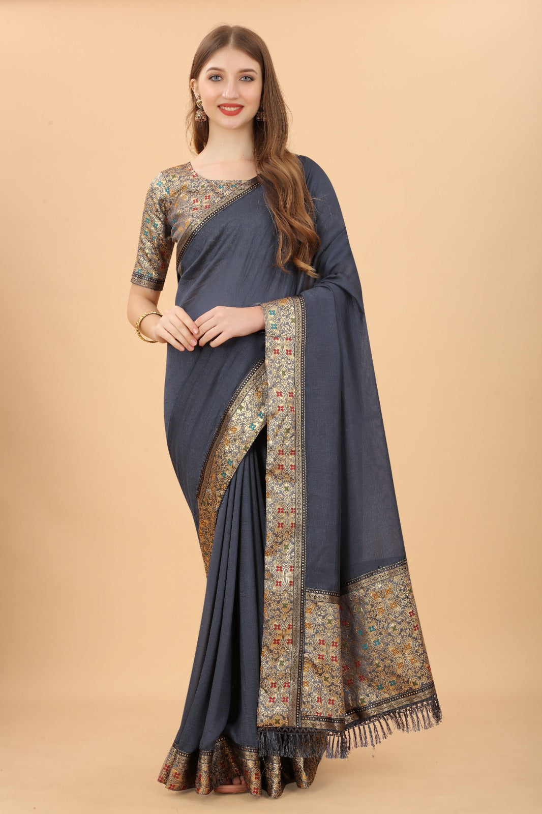 Vichitra Silk Embroidery Saree – Elegant Ethnic Wear for Women- 04