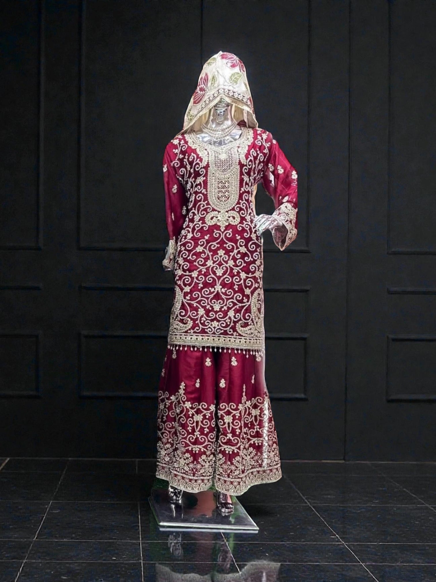 Russian Plazo Dress by Saree Ghor Charlotte, featuring traditional Salwar Kameez style with vibrant fabric and intricate embroidery.