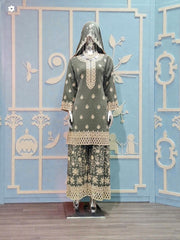 Elegant Georgette Russian Plazo Set for women, featuring traditional salwar kameez design in vibrant colors, by Saree Ghor Charlotte.
