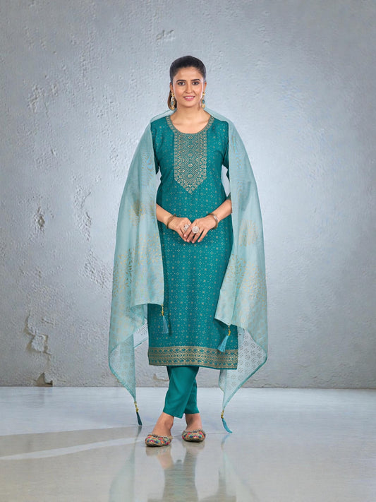 Rayon printed traditional salwar kameez in vibrant colors, showcasing cultural wear for women by Saree Ghor Charlotte.