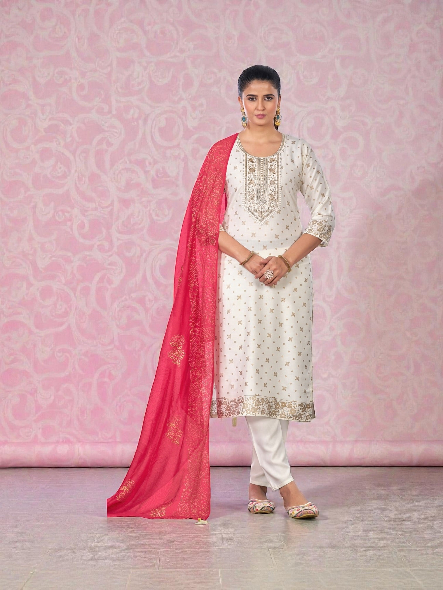 Rayon printed Salwar Kameez in vibrant colors, showcasing traditional design, perfect for cultural wear for women.