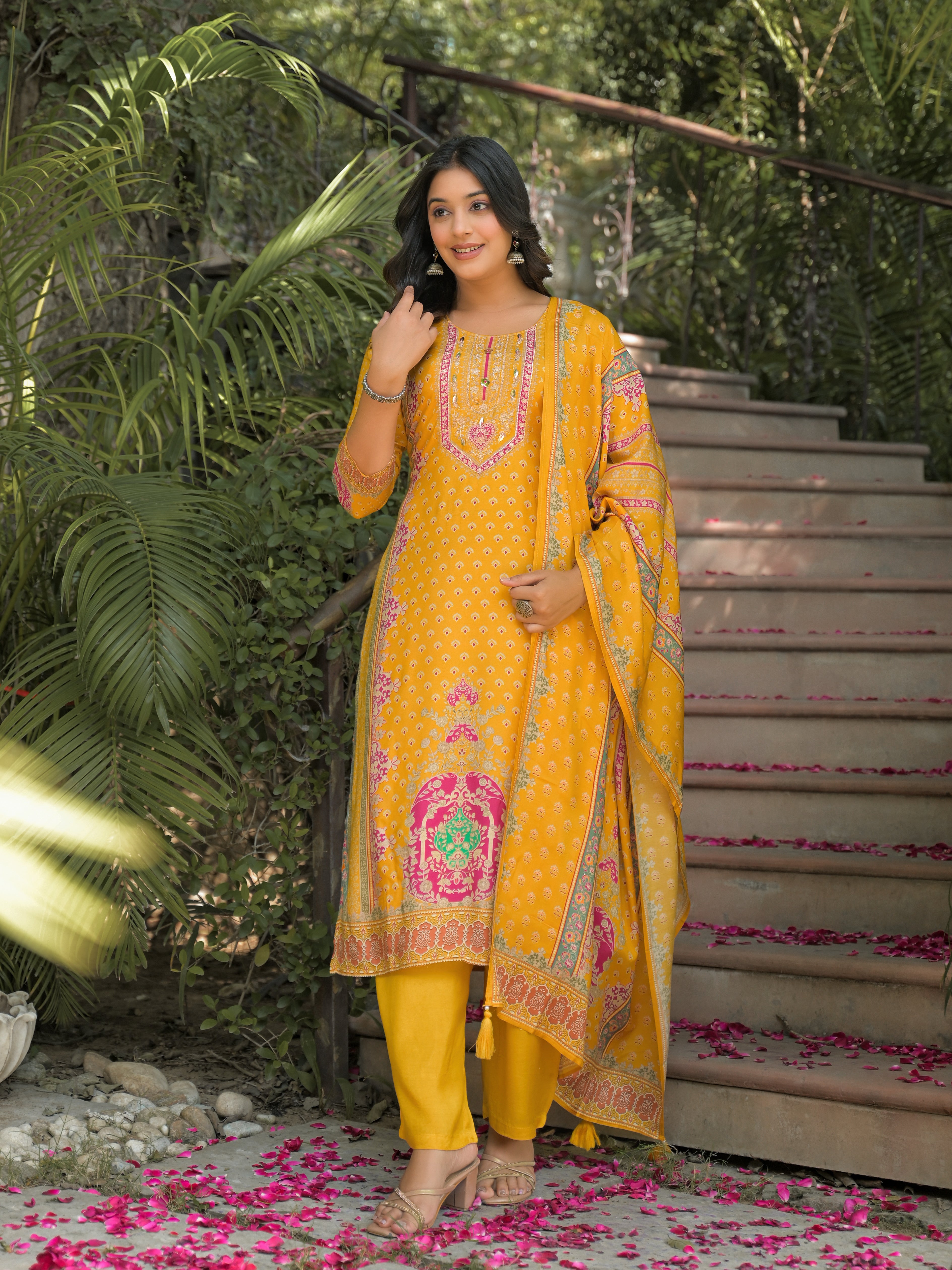 Pure viscose Maslin traditional salwar kameez for women, featuring intricate embroidery and vibrant colors, by Saree Ghor Charlotte.
