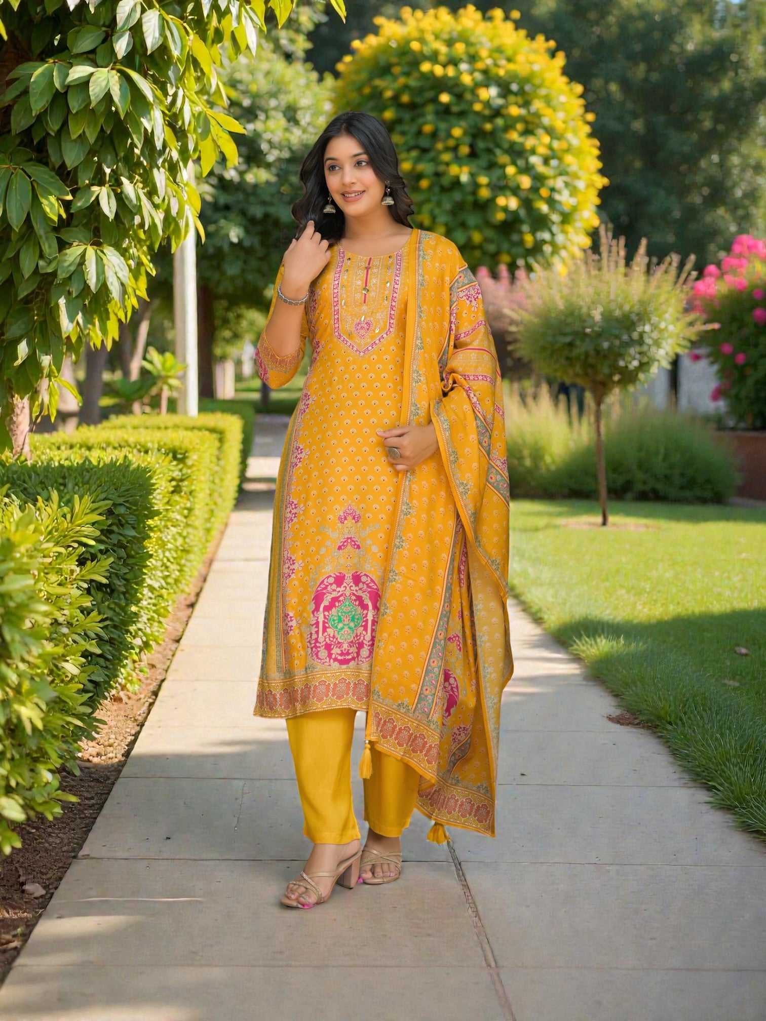 Pure viscose Maslin traditional salwar kameez for women, featuring intricate designs and vibrant colors, by Saree Ghor Charlotte.