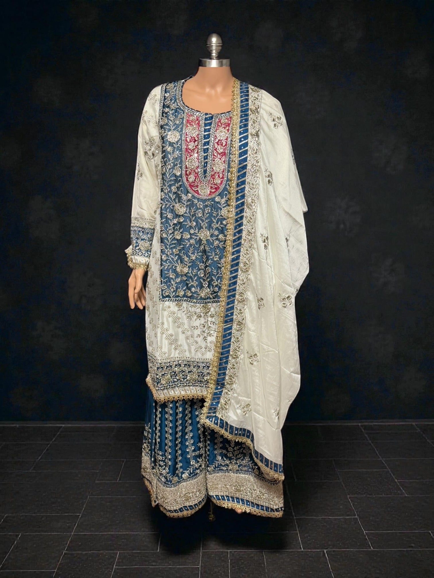 Russian Rangoli Plazo dress for women, Saree Ghor Charlotte salwar kameez featuring vibrant colors and traditional design.