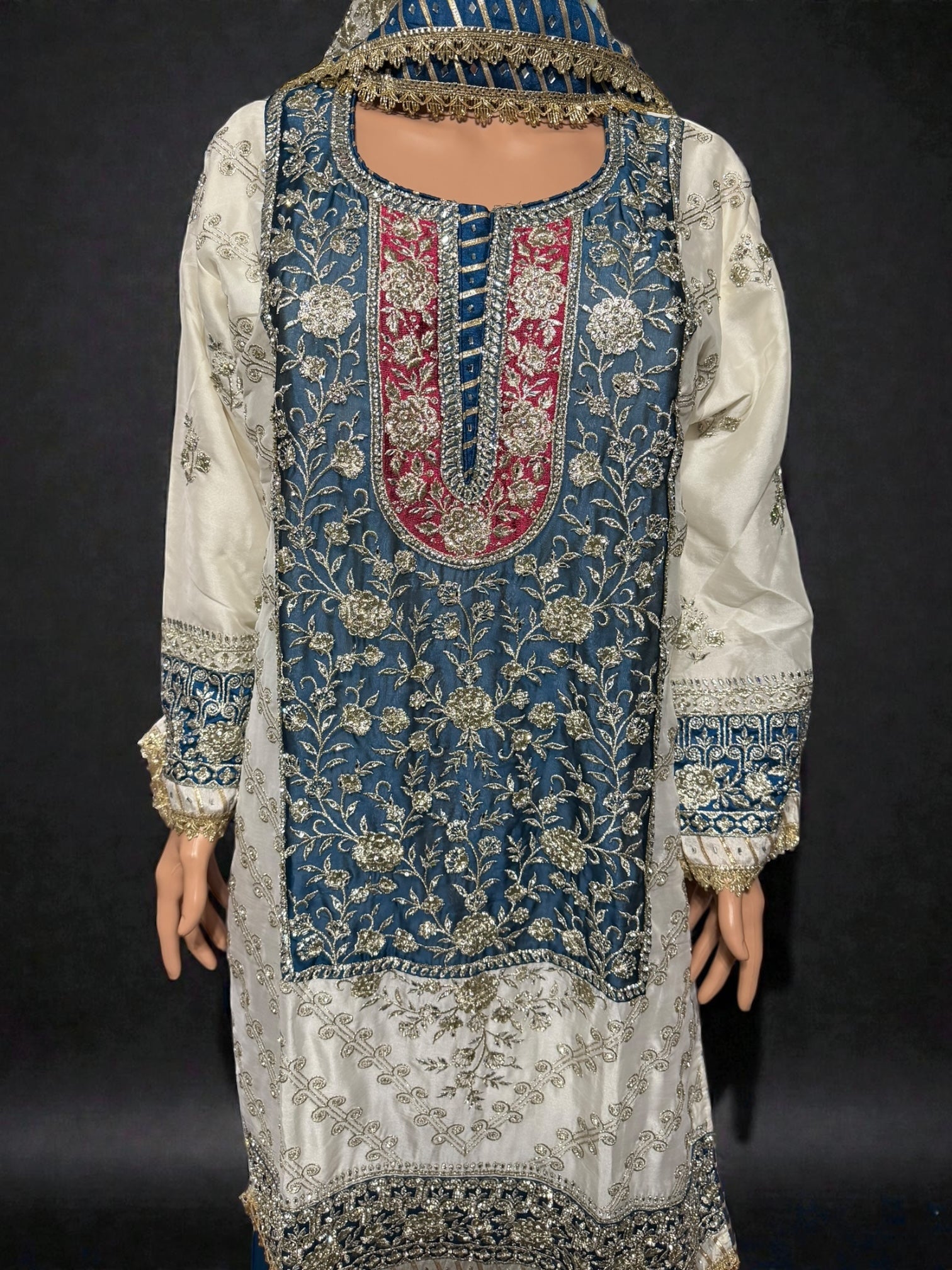 Rangoli Russian Plazo dress by Saree Ghor Charlotte featuring colorful cultural wear for women, salwar kameez style with intricate patterns