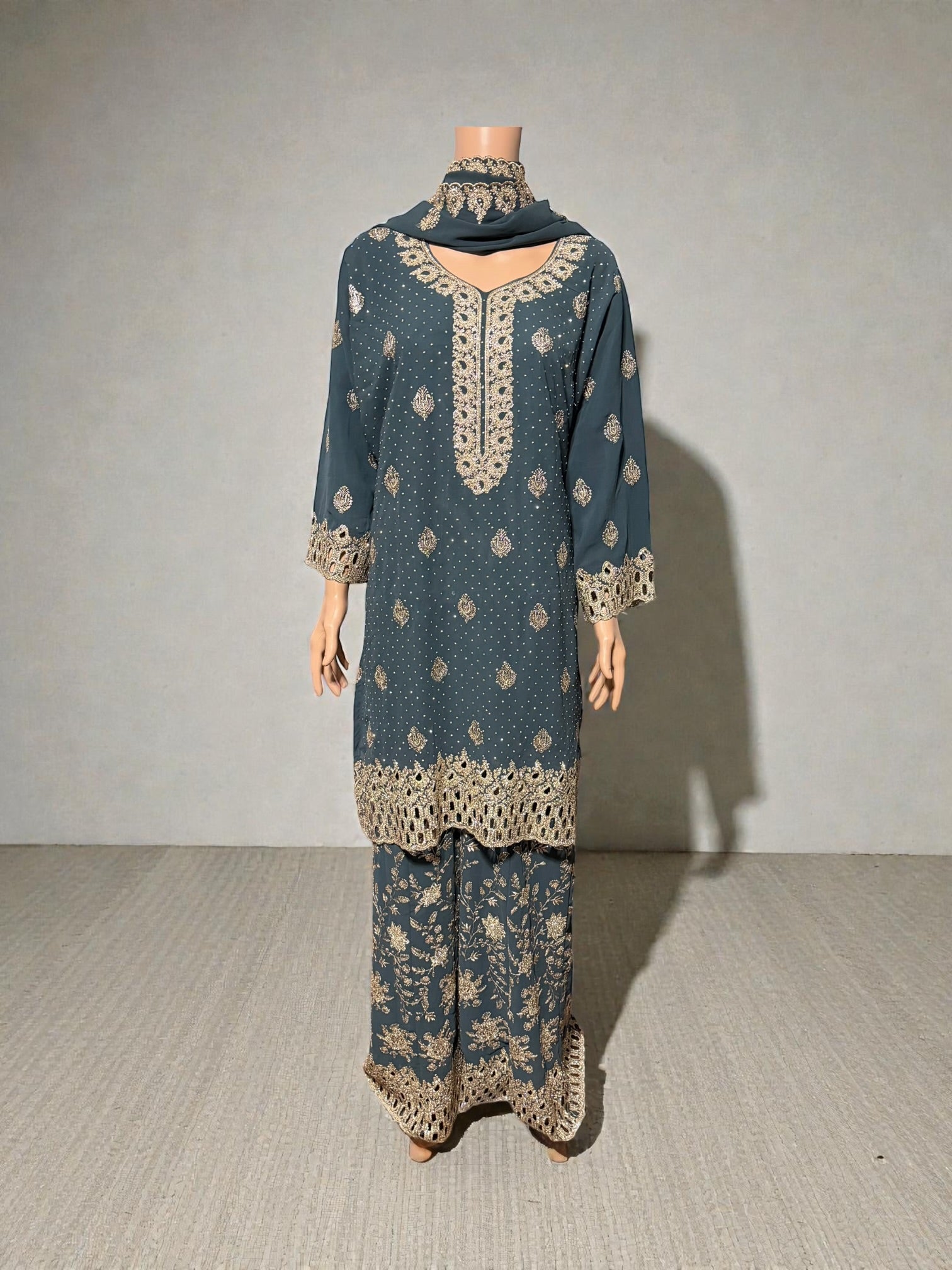Elegant Georgette Russian Plazo Set for women featuring traditional salwar kameez style in vibrant colors.