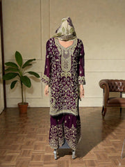 Russian Plazo Dress from Saree Ghor Charlotte, a stylish women's salwar kameez with intricate patterns and vibrant colors.