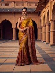 Bandhani Print Chinnon Silk Saree, Cultural Wear for Women