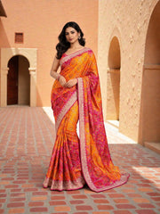 Bandhani Print Chinnon Silk Saree, Cultural Wear for Women