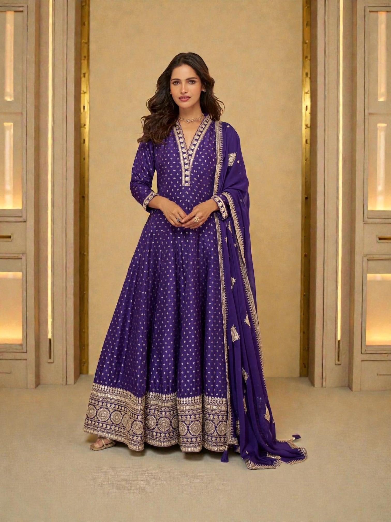 JACQUARD SILK Party Wear Gown, Cultural Wear for Women